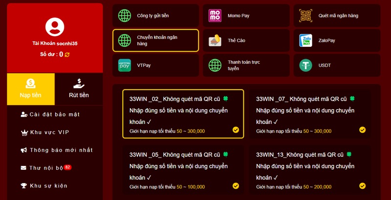 Giao dịch bằng cách chuyển khoản ngân hàng